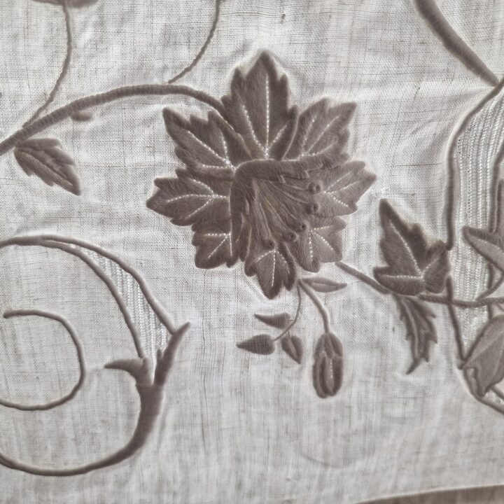 Antique Heavy Linen Bed Set with Hand Embroidery & Bobbin Lace - Sheet 230x250 cm and Pillowcase 160x42 cm