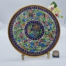 アルテセル セビリア 陶器製 飾り皿 クエルダ セカ 技法 金彩 手描き 作家署名 マリベル 直径18cm 1990年代 ヴィンテージ