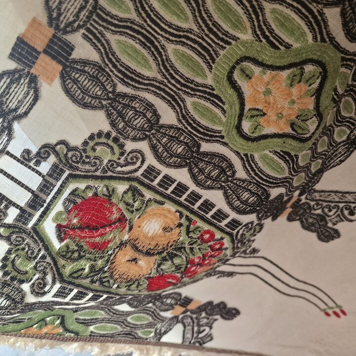Antike Vorhänge Querbehang Set, Handgestickte Leinen Gardinen 1920er, Art Nouveau Fensterdekoration für Esszimmer
