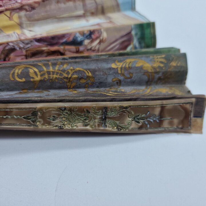 Antique Valencian Fan Rafael Taberner Hand Painted Joseph before Pharaoh Galalith Sticks with Original Box Historic Collection