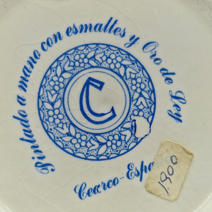 Prato decorativo ceramica Cearco Espanha pintado a mao esmaltes e ouro de lei, prato parede 15 cm vintage anos 90