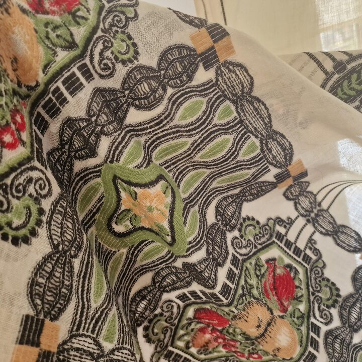 Rideaux Anciens avec Lambrequin, Lin Brodé Main Années 1920, Paire de Vitrages Art Nouveau pour Salle à Manger