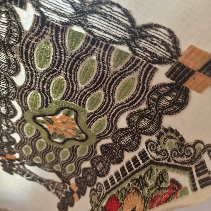 Antieke Gordijnen Tweedelig Stel, Handgeborduurde Linnen Valance Set Jaren 1920, Art Nouveau Vensterdecoratie Eetkamer