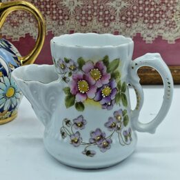 Антикварная кружка скаттл для бритья, фарфор с ручной росписью цветами и позолотой, декор барбершопа, около 1910