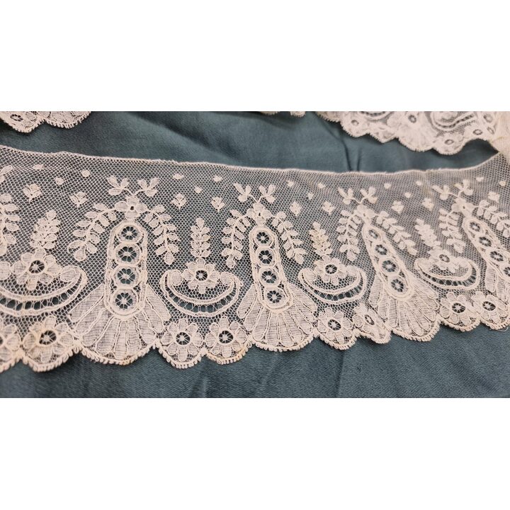 Encaje antiguo y puntilla vintage, bordado floral de red, algodón blanco, dos piezas de 1 m, ancho 10 cm, restauración de costu…