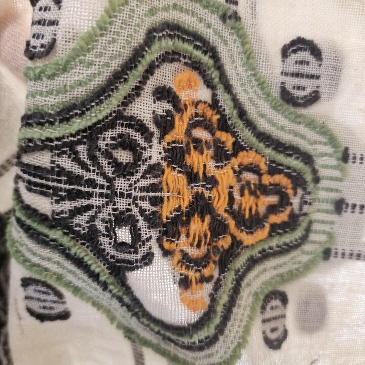 Antieke Gordijnen Tweedelig Stel, Handgeborduurde Linnen Valance Set Jaren 1920, Art Nouveau Vensterdecoratie Eetkamer