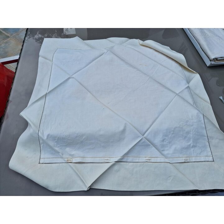 Antique Bed Linen Set Monogram PR, Embroidered 100% Cotton Sheet & 2 Pillowcases, 1950s Art Nouveau Vintage Deadstock