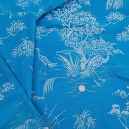Hiszpańska tkanina vintage, niebieski żakard z żurawiami Chinoiserie, szerokość 140 cm, sprzedawana na metry, materiał do szyci…