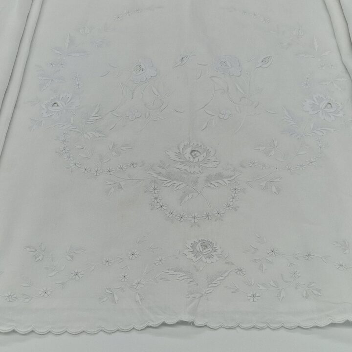 Antique Hand Embroidered Linen Sheet, Early 1900s Spanish Linen Bedding 230x245French Country Farmhouse Textile, Country Farmho…