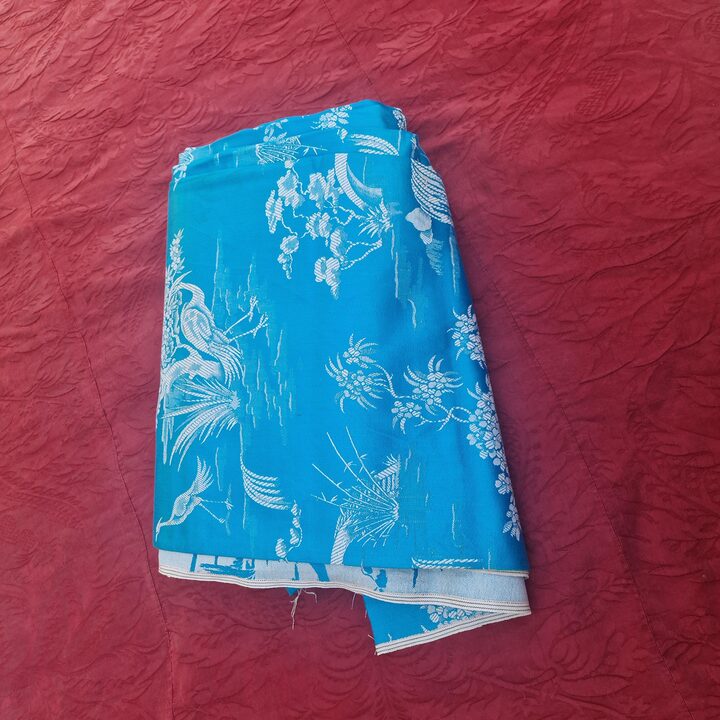 Tela española vintage, tejido jacquard azul con grullas Chinoiserie, 140 cm de ancho, vendido por metro, material de costura de…