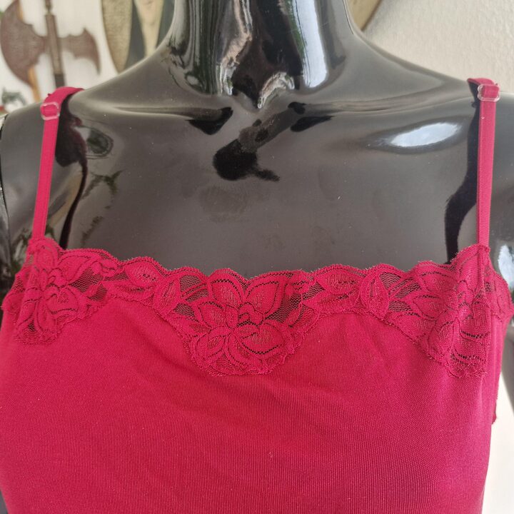 Vestido Combinacion Vintage de Seda, Inspiration Lingerie Anos 80 Rojo Punto de Seda Puro, Encaje, Hecho en EE UU, Talla S