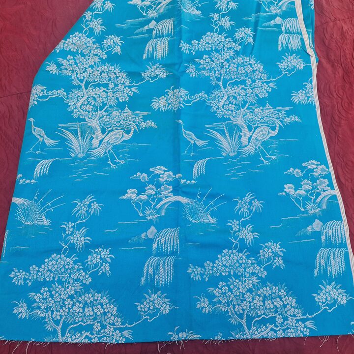 Hiszpańska tkanina vintage, niebieski żakard z żurawiami Chinoiserie, szerokość 140 cm, sprzedawana na metry, materiał do szyci…