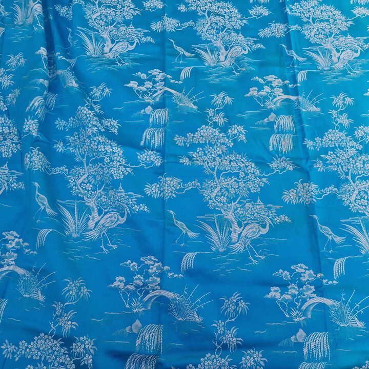 Hiszpańska tkanina vintage, niebieski żakard z żurawiami Chinoiserie, szerokość 140 cm, sprzedawana na metry, materiał do szyci…