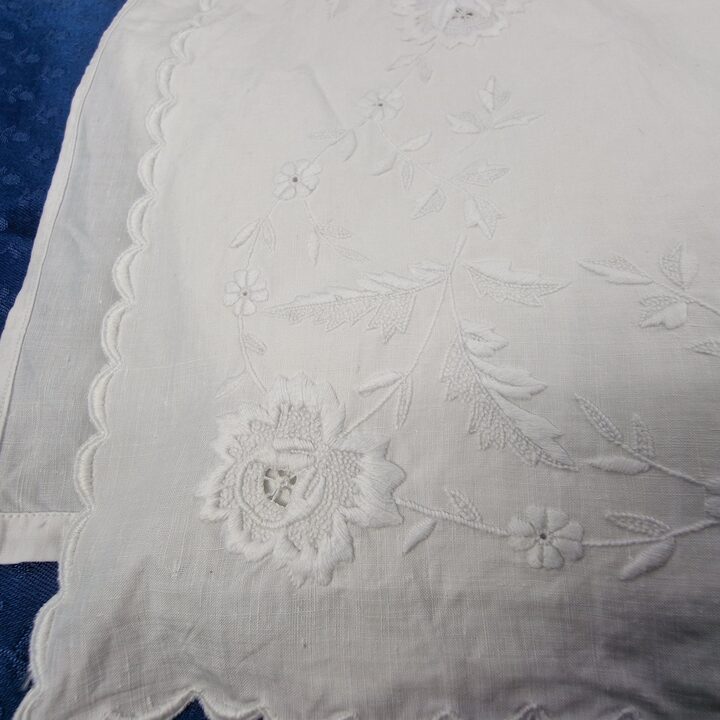 Antique Hand Embroidered Linen Sheet, Early 1900s Spanish Linen Bedding 230x245French Country Farmhouse Textile, Country Farmho…