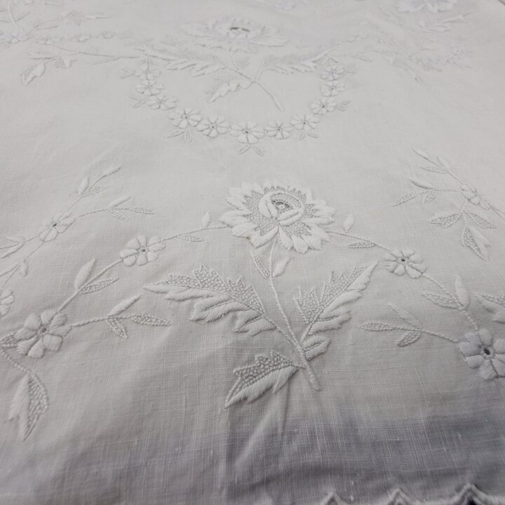 Antique Hand Embroidered Linen Sheet, Early 1900s Spanish Linen Bedding 230x245French Country Farmhouse Textile, Country Farmho…
