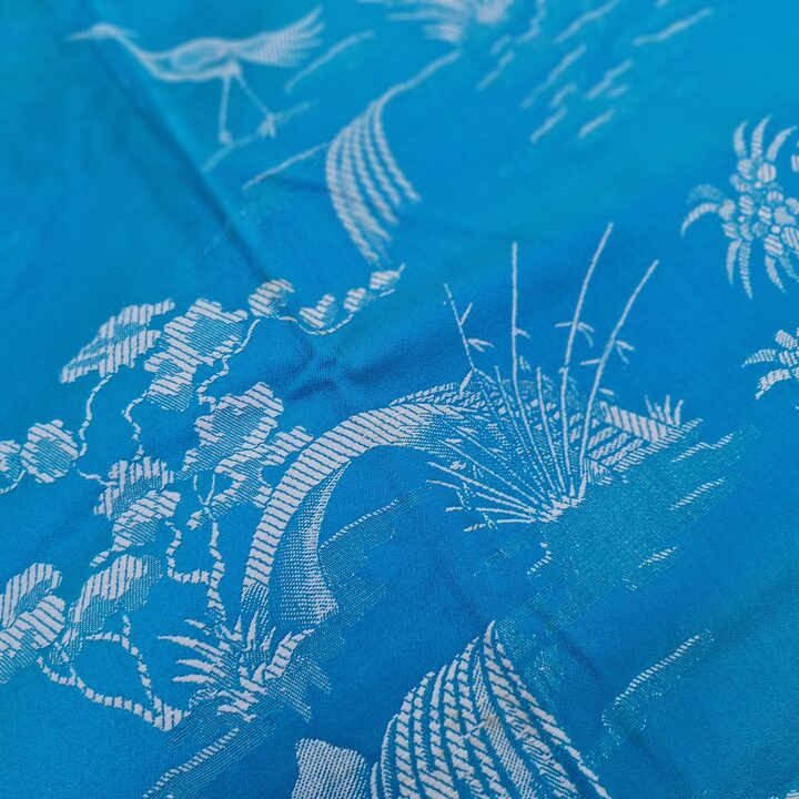 Hiszpańska tkanina vintage, niebieski żakard z żurawiami Chinoiserie, szerokość 140 cm, sprzedawana na metry, materiał do szyci…