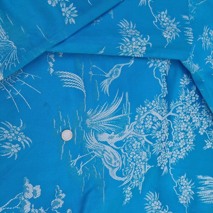 Hiszpańska tkanina vintage, niebieski żakard z żurawiami Chinoiserie, szerokość 140 cm, sprzedawana na metry, materiał do szyci…