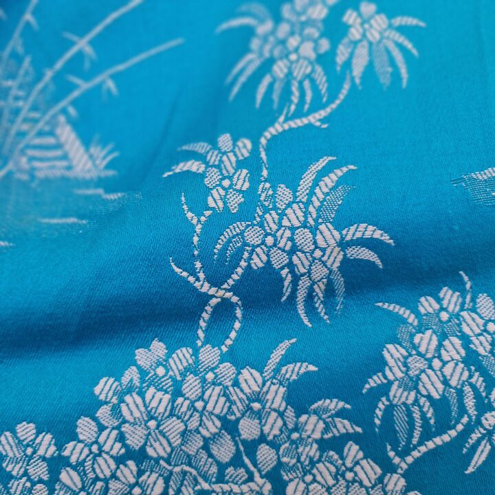Hiszpańska tkanina vintage, niebieski żakard z żurawiami Chinoiserie, szerokość 140 cm, sprzedawana na metry, materiał do szyci…