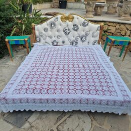 Gehäkelte Tagesdecke Handarbeit Weiß Baumwolle Bettüberwurf, Vintage Spitzen Decke, Antike Bettwäsche für Schlafzimmer Landhaus…