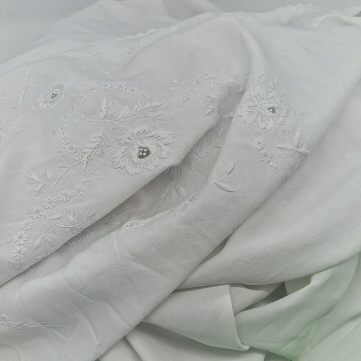 Antique Hand Embroidered Linen Sheet, Early 1900s Spanish Linen Bedding 230x245French Country Farmhouse Textile, Country Farmho…