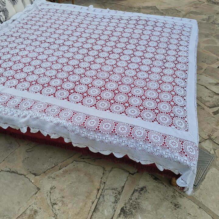 Gehäkelte Tagesdecke Handarbeit Weiß Baumwolle Bettüberwurf, Vintage Spitzen Decke, Antike Bettwäsche für Schlafzimmer Landhaus…