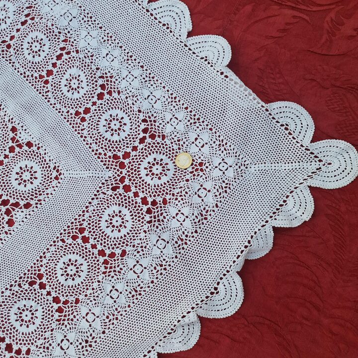 Copriletto Uncinetto Fatto a Mano Coperta Pizzo Cotone Bianco, Copriletto Vintage, Biancheria da Letto Antica per Camera, 220x2…