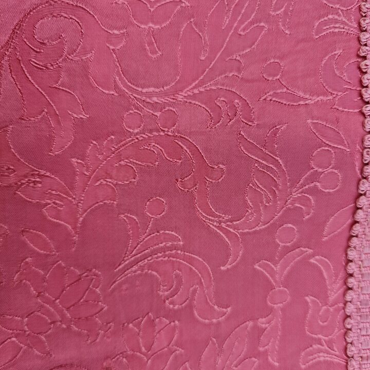 Tende Vintage Pannelli Drappeggio Mantovana Lambrecchino, Metà Secolo Damasco Seta Viscosa, Jacquard Floreale Rosso Mirtillo