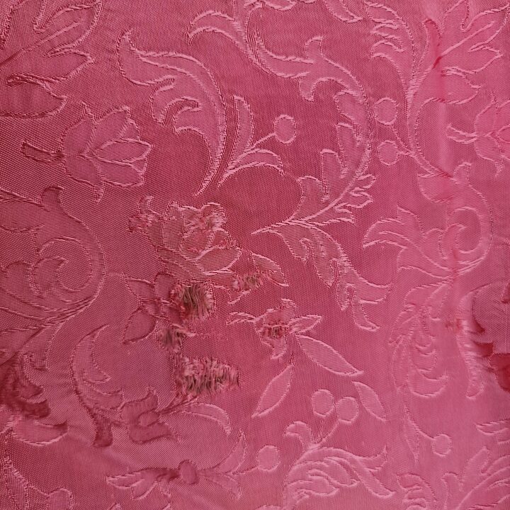 Vintage Curtains Drapery Panels Valance Lambrequin, Mid Century Damask Silk Viscose Blend, Cranberry Red Floral Jacquard, for L…