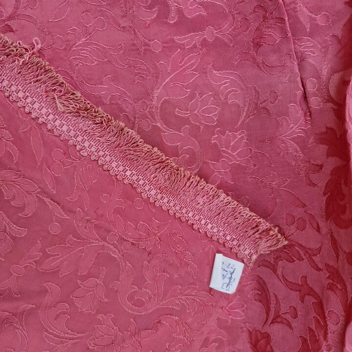 Vintage Curtains Drapery Panels Valance Lambrequin, Mid Century Damask Silk Viscose Blend, Cranberry Red Floral Jacquard, for L…