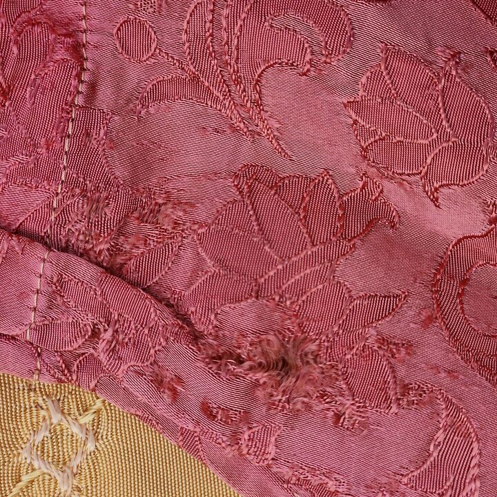 Vintage Curtains Drapery Panels Valance Lambrequin, Mid Century Damask Silk Viscose Blend, Cranberry Red Floral Jacquard, for L…