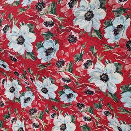 Bloemen Jacquard Stof, Vintage Katoen Gobelin Textiel, Papaver Anemoon Patroon, Breedte 250 cm 98 in, Per Meter, Meubelstof