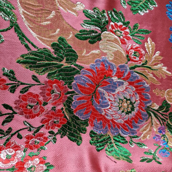 Brocado de Seda Valenciana Vintage, Damasco Floral Espolín com Lurex, Painel de Saia Tradicional Espanhola, 125 x 95 cm