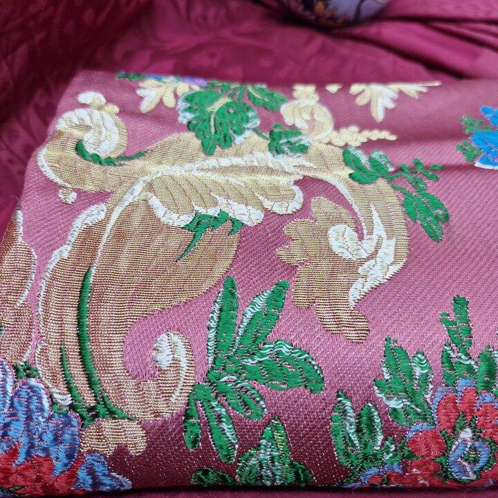 Brocado de Seda Valenciana Vintage, Damasco Floral Espolín com Lurex, Painel de Saia Tradicional Espanhola, 125 x 95 cm