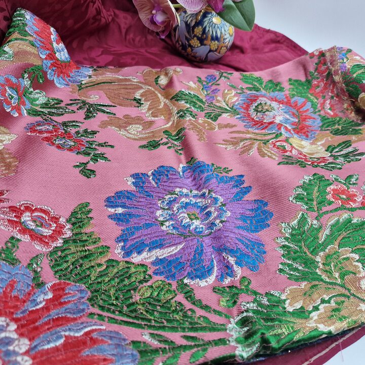 Brocart de Soie Valencienne Vintage, Damas Floral Espolín avec Lurex, Panneau de Jupe Traditionnelle Espagnole, 125 x 95 cm