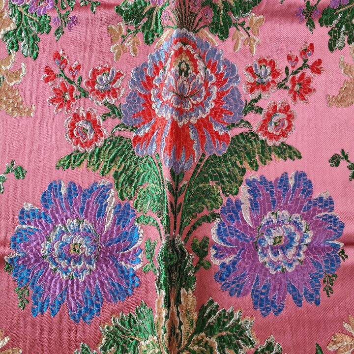 Brocado de Seda Valenciana Vintage, Damasco Floral Espolín com Lurex, Painel de Saia Tradicional Espanhola, 125 x 95 cm