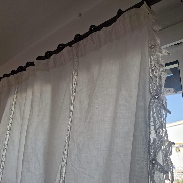 Tenda in Batista Fatta a Mano, Pannello di Pizzo Vintage, Calata Finestra, Cotone Fine Anni 50, Ricamo Merletto ad Ago, Salotto…