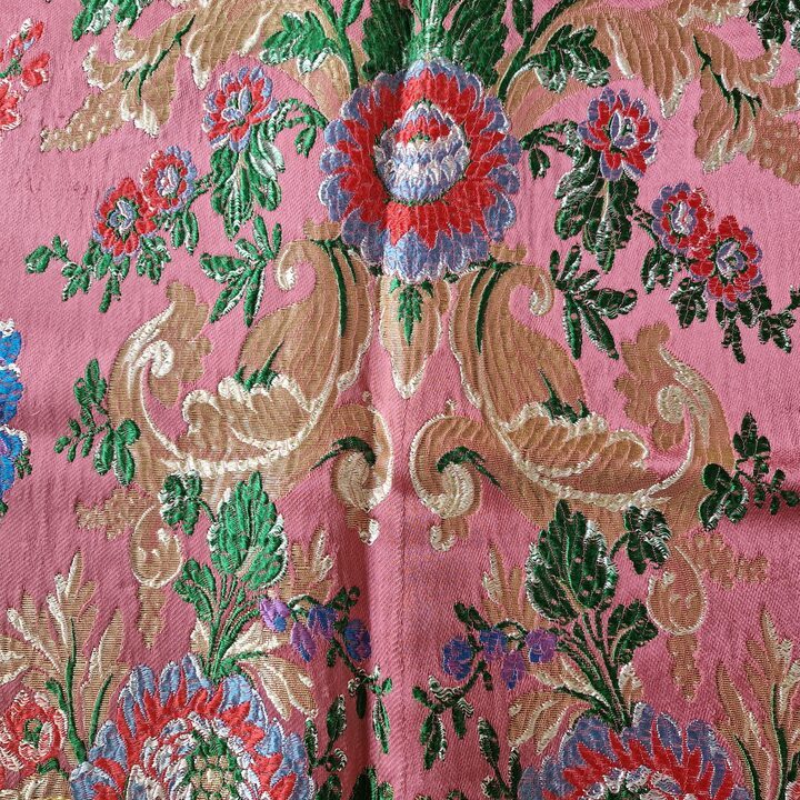 Brocado de Seda Valenciana Vintage, Damasco Floral Espolín com Lurex, Painel de Saia Tradicional Espanhola, 125 x 95 cm