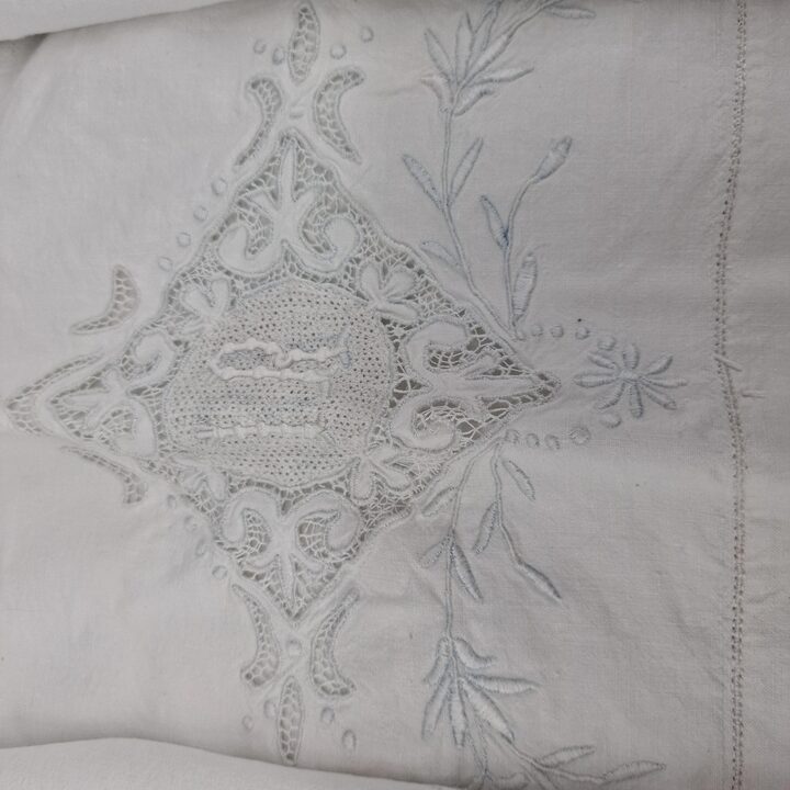 Ręcznie Haftowana Pościel Bawełniana lata 60. Monogram LR