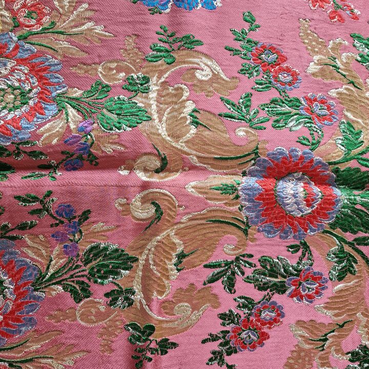 Tejido de Brocado de Seda Valenciana Vintage, Damasco Floral Espolín con Lúrex, Panel de Falda Tradicional Española, 125 x 95 cm