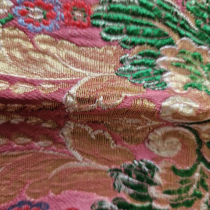 Brocado de Seda Valenciana Vintage, Damasco Floral Espolín com Lurex, Painel de Saia Tradicional Espanhola, 125 x 95 cm