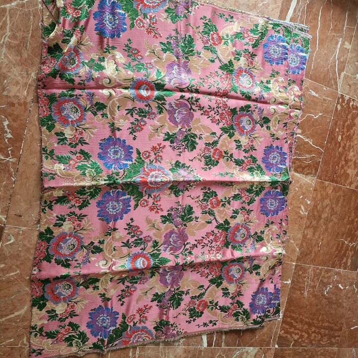 Brocado de Seda Valenciana Vintage, Damasco Floral Espolín com Lurex, Painel de Saia Tradicional Espanhola, 125 x 95 cm