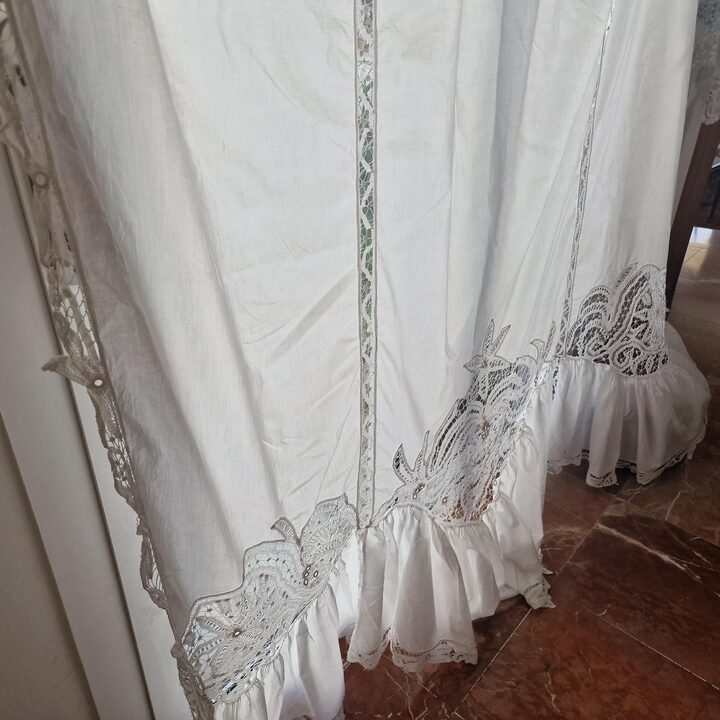 Tenda in Batista Fatta a Mano, Pannello di Pizzo Vintage, Calata Finestra, Cotone Fine Anni 50, Ricamo Merletto ad Ago, Salotto…