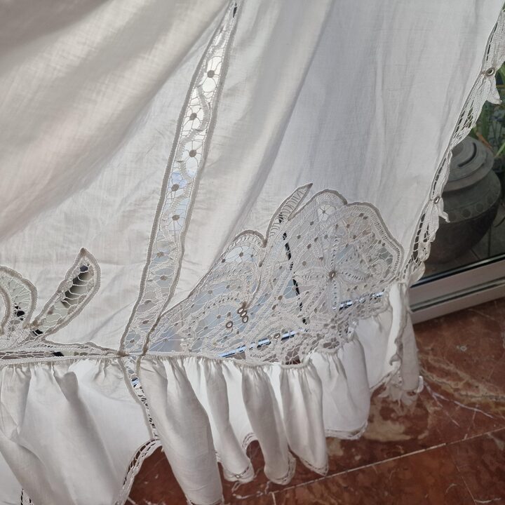 Handmade Batiste Curtain Panel, Vintage Lace Drape, Window Hanging, 1950s Fine Cotton, Needle Lace Embroidery, Living Room Bedr…