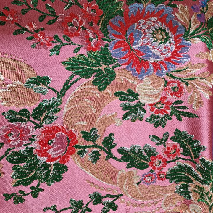 Tejido de Brocado de Seda Valenciana Vintage, Damasco Floral Espolín con Lúrex, Panel de Falda Tradicional Española, 125 x 95 cm