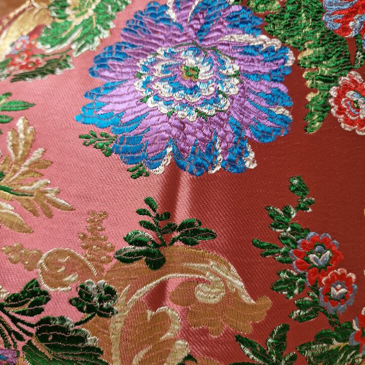 Vintage Valencian Silk Brocade Fabric, Floral Espolín Damask with Lurex, Traditional Spanish Skirt Panel, 125 x 95 cm
