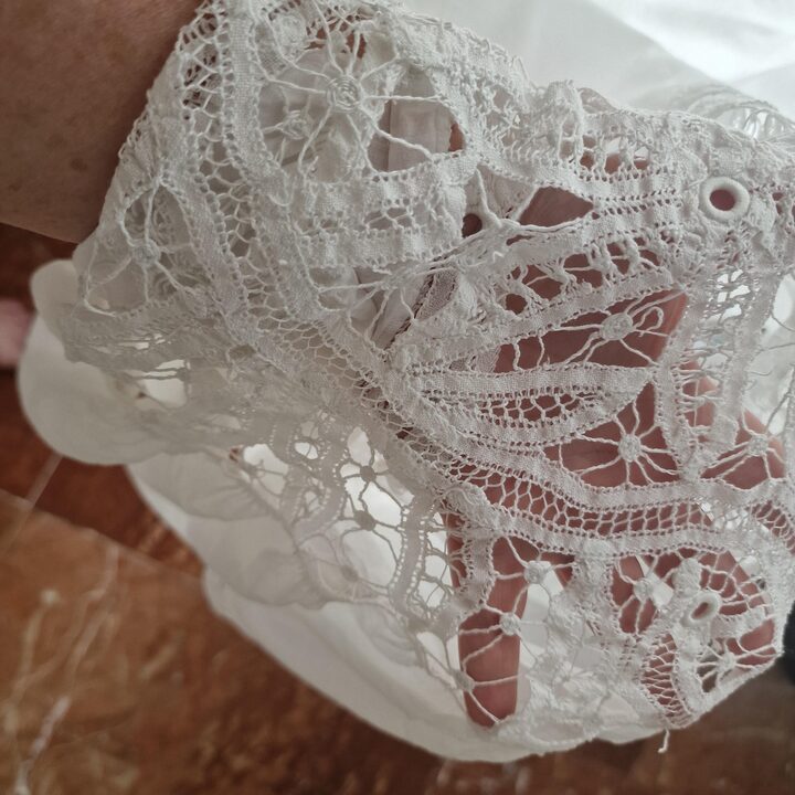 手製バティストカーテン, ヴィンテージレースパネル, 窓掛け, 1950年代上質コットン, ニードルレース刺繍, リビングルーム ホワイト