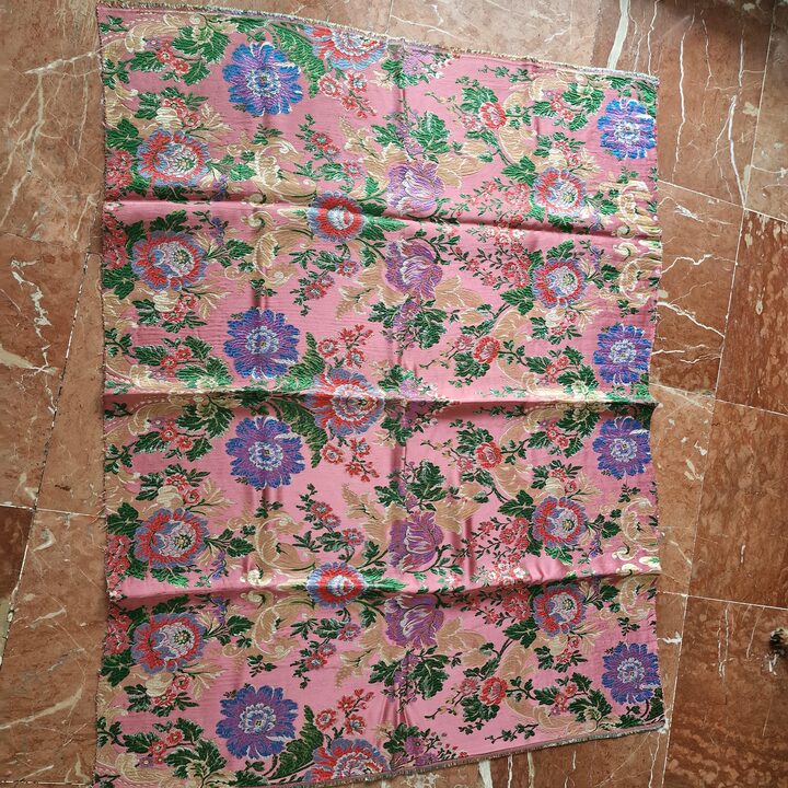 Tejido de Brocado de Seda Valenciana Vintage, Damasco Floral Espolín con Lúrex, Panel de Falda Tradicional Española, 125 x 95 cm