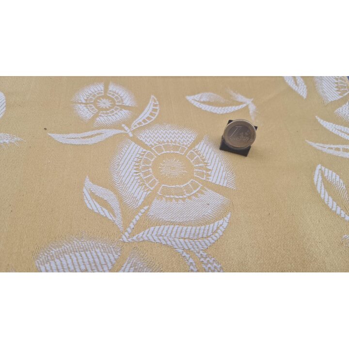 Tissu jacquard vintage au mètre - Tapisserie et rideaux à motif floral du milieu du siècle, Espagne, 120 cm de large
