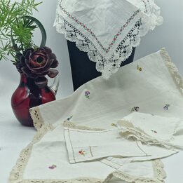Juego de Servilletas de Lino Vintage - 6 Piezas de Paños Bordados, Posavasos de Encaje, Tapetes de Punto de Cruz, Decoración Co…