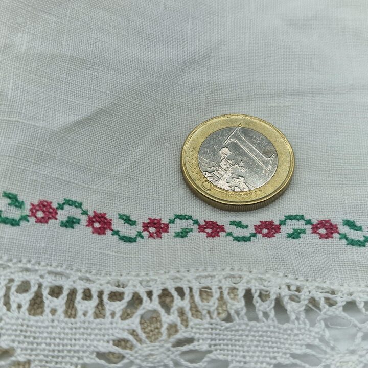 ヴィンテージ リネン ナプキン 6枚セット - クロスステッチ刺繍ティータオル、クロッシェレースコースター、ハンドメイドプレースマット、コテージコアデコ